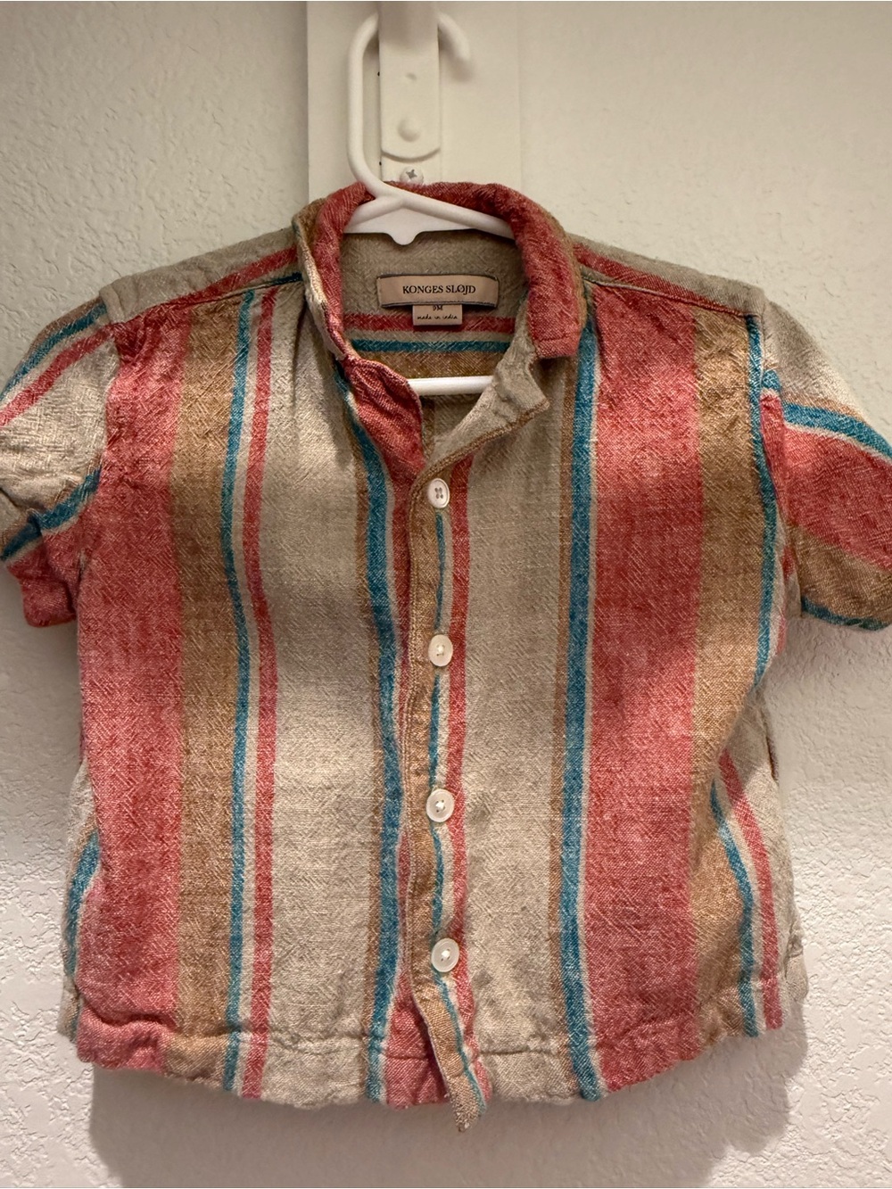 Konges Sløjd Linen Blend Striped Button-Up Shirt 9M Neutral Boho Baby Top